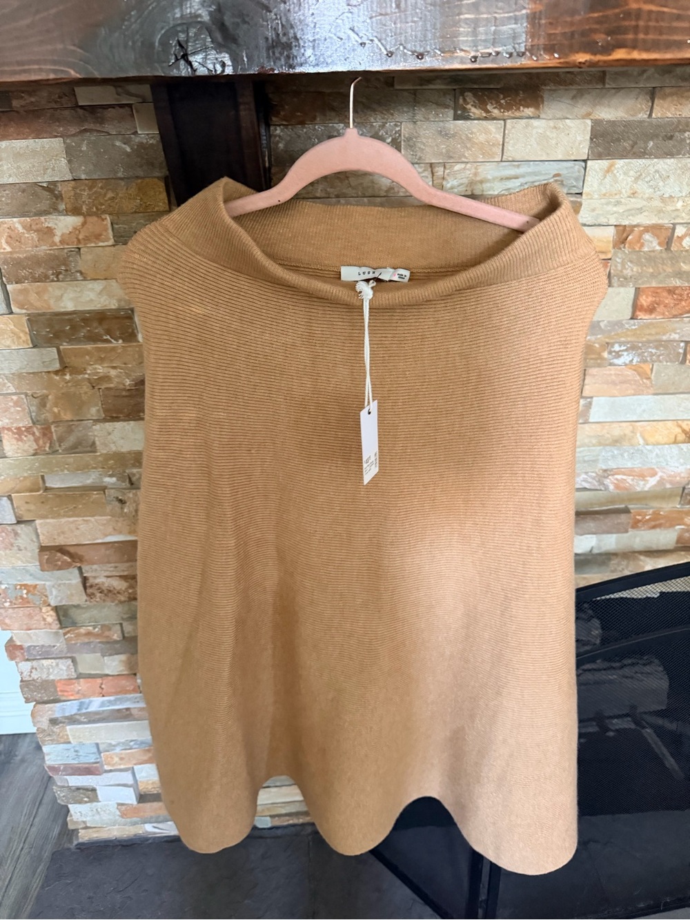 NWT LUSH Camel Knit Midi Swing Skirt